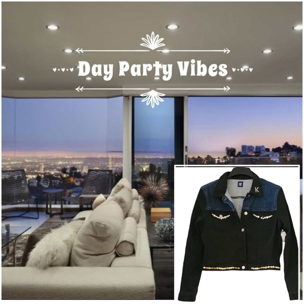 Day Party Vibes: Route 66 Rhinestone Denim Jacket | Size XL